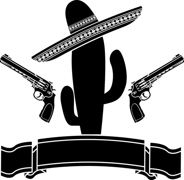 Den mexikanska kaktusen och två pistoler — Stock vektor