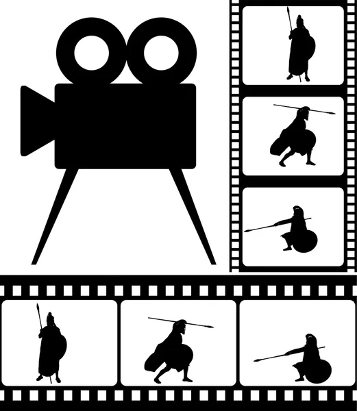 Movie camera and films — Stock Vector