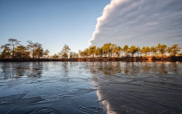 Prachtige Zonsopgang Een Moeras Meer Estonia — Stockfoto