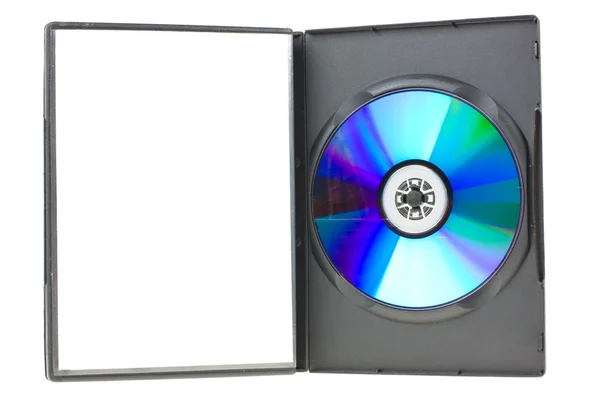 Disk in DVD-Box isoliert auf weißem Hintergrund — Stockfoto