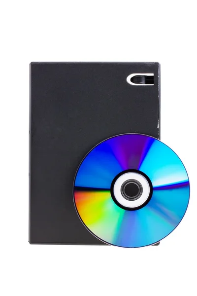 Disco com caixa de DVD isolado no fundo branco — Fotografia de Stock