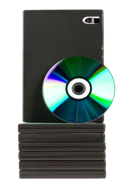 Cd dvd schijf met cd dvd doosjes geïsoleerd op witte achtergrond — Stockfoto