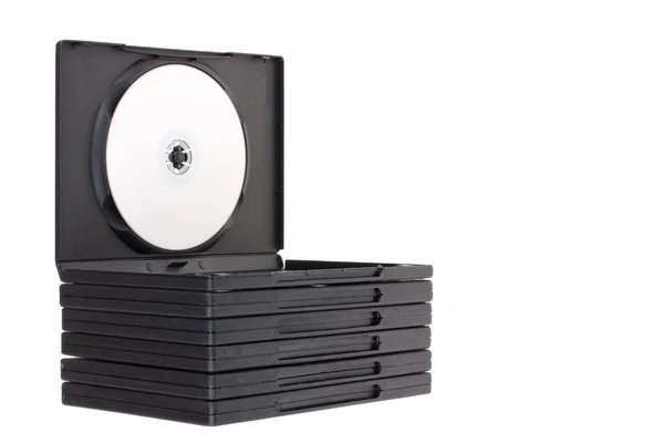 CD DVD com CD DVD caixas isoladas em fundo branco — Fotografia de Stock