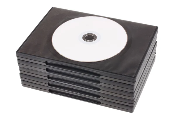 CD-DVD-Disk mit CD-DVD-Boxen isoliert auf weißem Hintergrund — Stockfoto