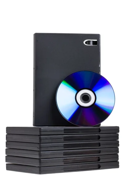 Dvd disk CD s cd dvd boxy izolovaných na bílém pozadí — Stock fotografie