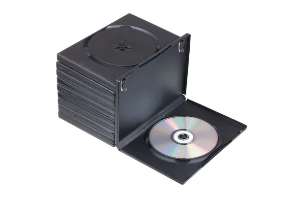 Cd dvd schijf met cd dvd doosjes geïsoleerd op witte achtergrond — Stockfoto