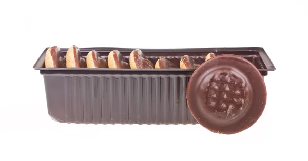 Beyaz bir arka plan üzerinde izole çikolatalı kurabiye. — Stok fotoğraf
