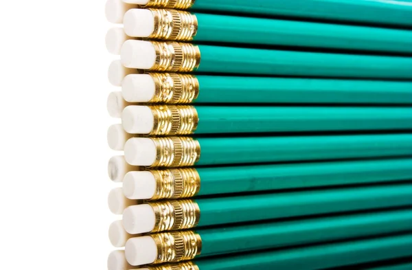 Crayons avec les extrémités de la gomme isolées sur un fond blanc — Photo