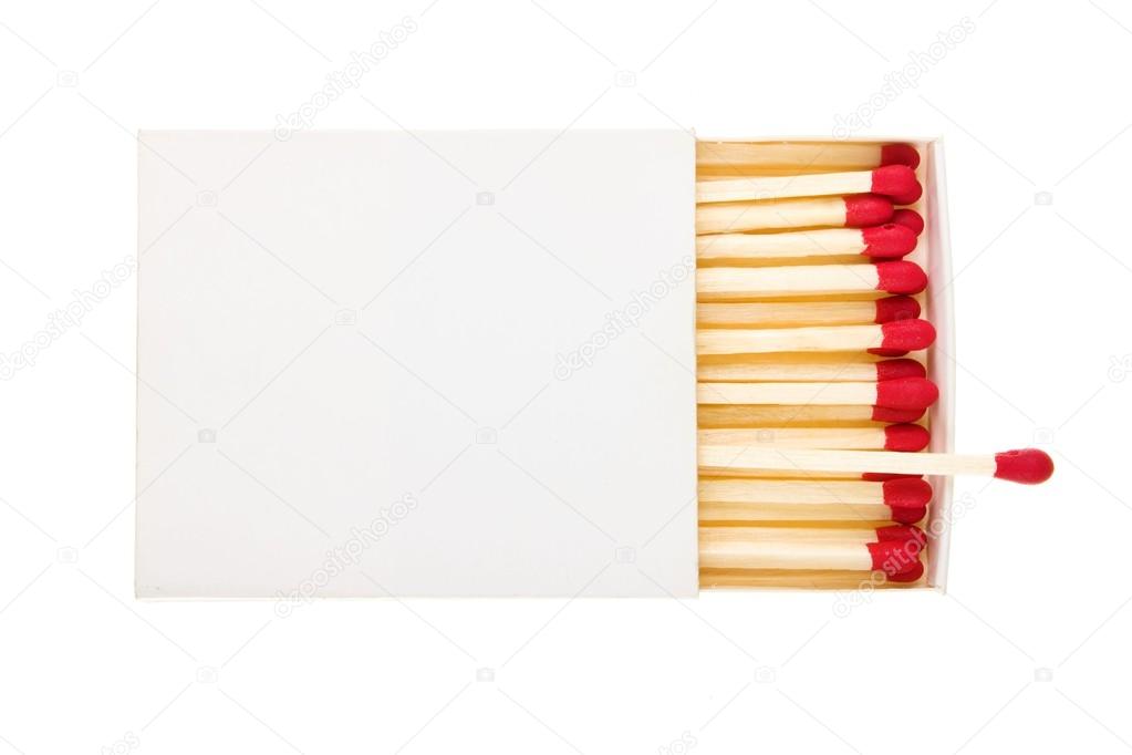 Red matches in a white box isolated on a white background.