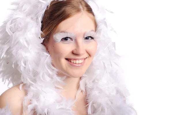 Woman with feather hairs — Stock Photo, Image