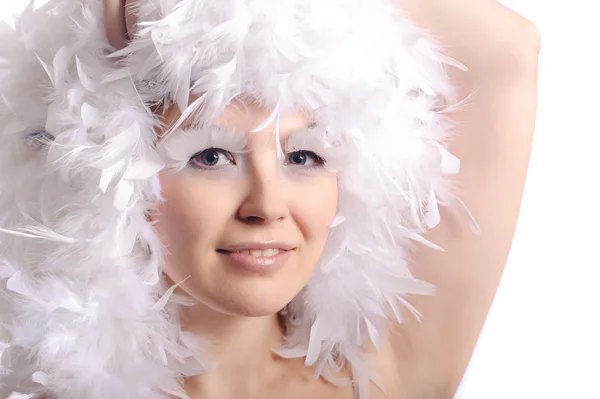 Mujer con pelos de plumas —  Fotos de Stock