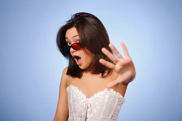 Woman with stereo glasses — Stock Photo, Image