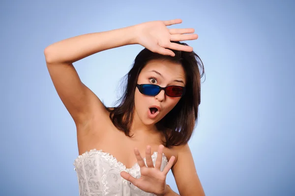 Woman with stereo glasses — Stock Photo, Image