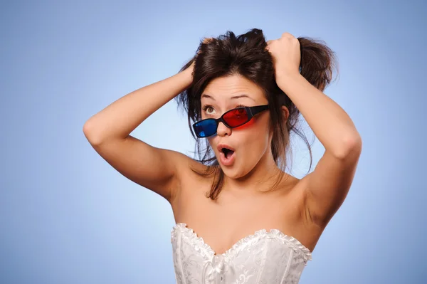 Woman with stereo glasses — Stock Photo, Image