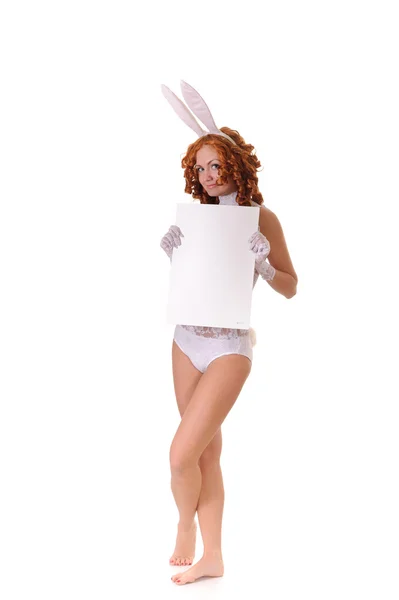 Femme en costume de lapin — Photo