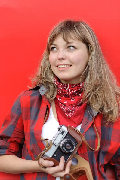 Teenager girl with old film — Stock Photo, Image