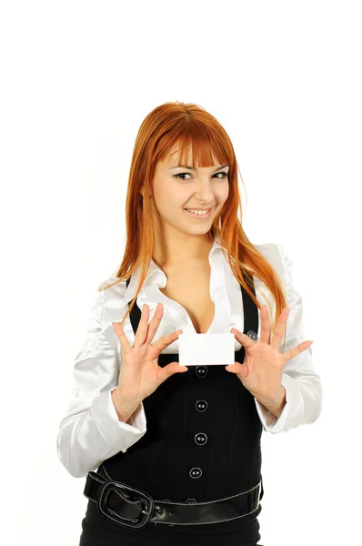 Молода сексуальна бізнес-леді з рудим волоссям ізольовані на білому — стокове фото