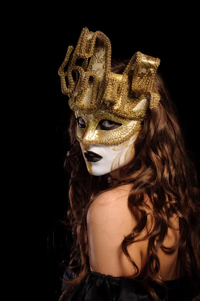 Woman in golden mask — Stock Photo, Image