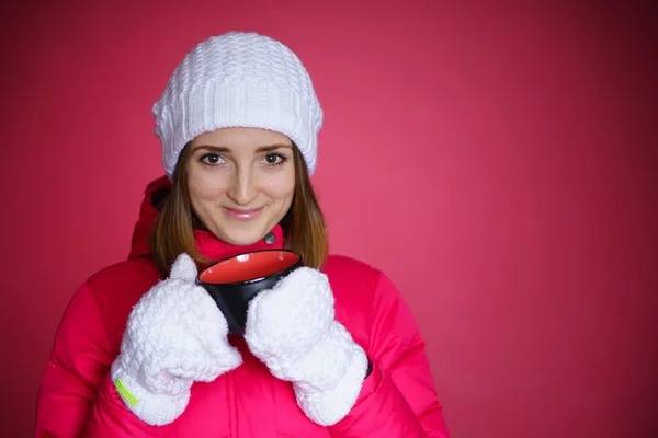 Woman in the red sport jacket — Stock Photo, Image