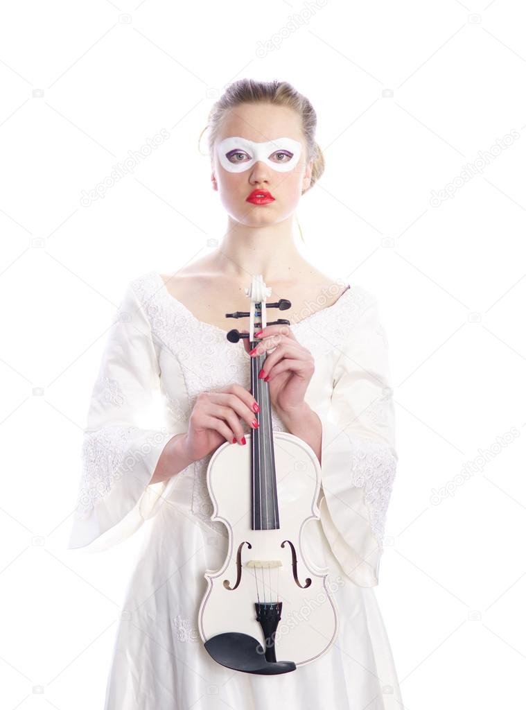 woman with white party mask