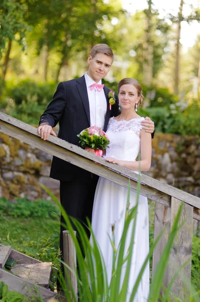 Brud och brudgum i parken — Stockfoto