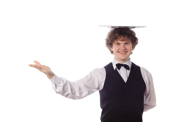 Young handsome waiter with tray Stock Picture