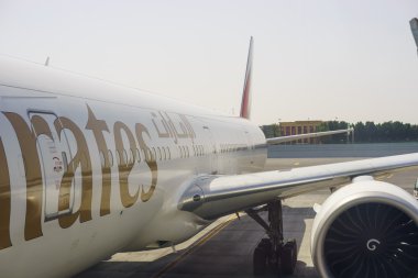 Emirates Boeing 777 at Dubai Airport clipart