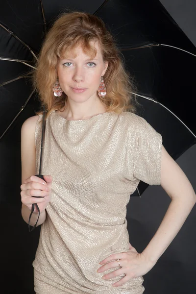 Portrait with a black umbrella — Stock Photo, Image