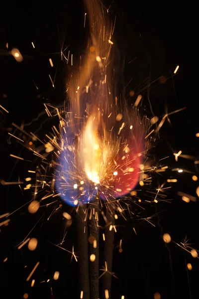 Pyrotechnic burning fire and sparks — Stock Photo, Image