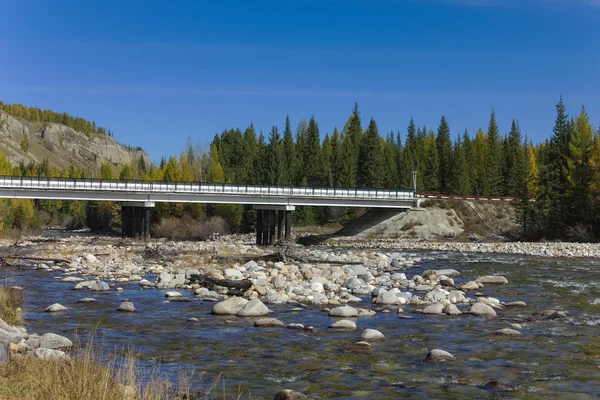 Bridge across the mountain river — Stock Photo, Image