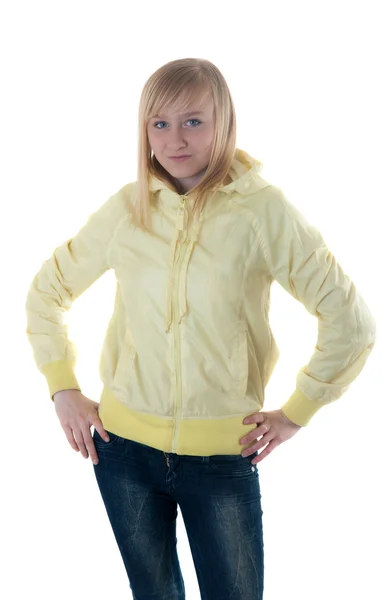 Blonde in the yellow jacket — Stock Photo, Image