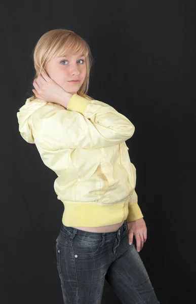 Blonde on a black background — Stock Photo, Image