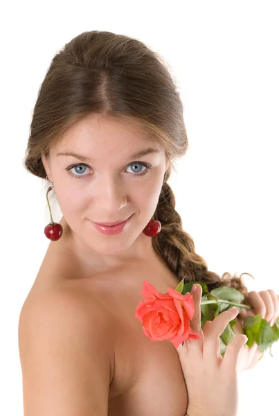 Girl with a red rose — Stock Photo, Image