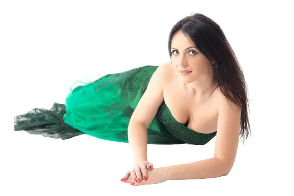 Meisje in groene jurk — Stockfoto