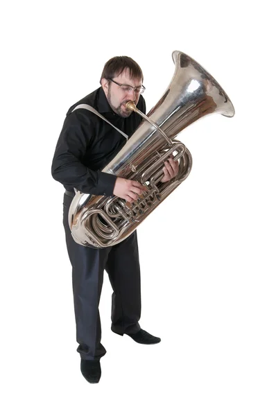 Muzikant met tuba — Stockfoto
