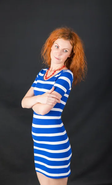 Elegant woman in blue dress — Stock Photo, Image