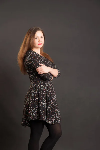 Studio Portrait Girl Dress Black Background — Stock Photo, Image