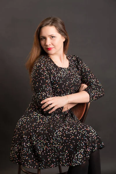 Studio Portrait Girl Chair — Stock Photo, Image