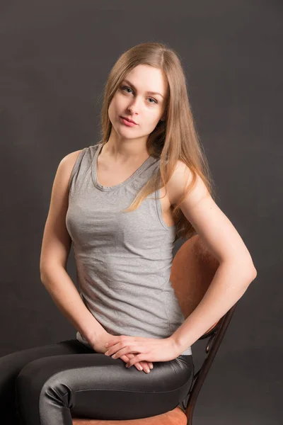 Studio Portrait Girl Long Hair Black Background — Stock Photo, Image