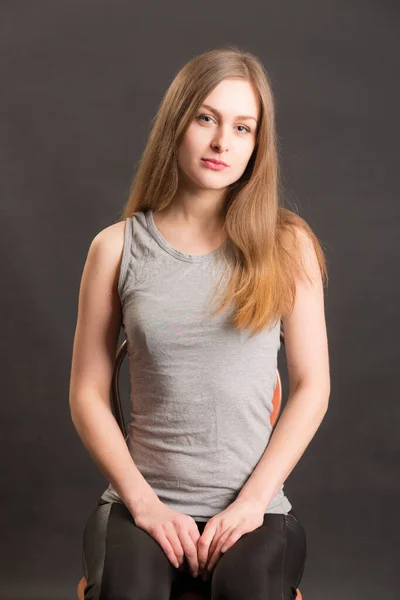 Studio Portrait Girl Long Hair Black Background — Stock Photo, Image