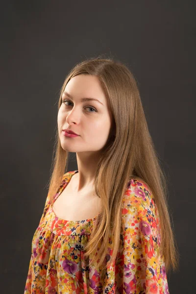 Studio Portrait Girl Long Hair Black Background — Stock Photo, Image