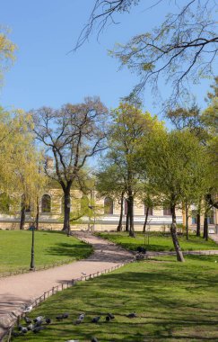 Güneşli bir bahar gününde parktaki manzara