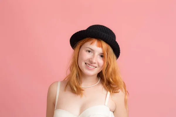 Girl Black Hat White Corset — Stock Photo, Image