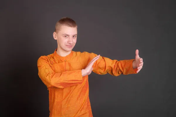 Studio Portrait Man Doing Yoga Exercise — Stock Photo, Image