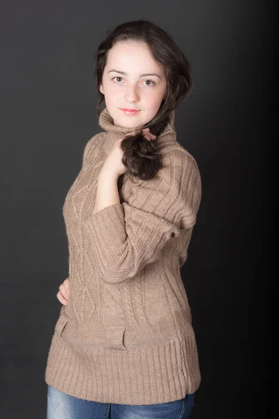 Portrait Teenage Girl Black Background — Stock Photo, Image