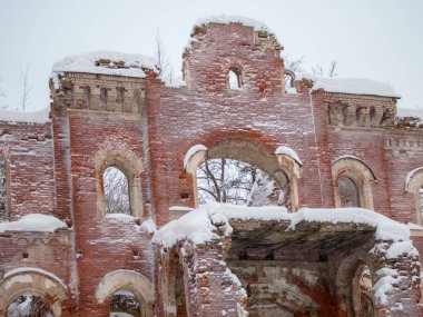 ruins of a noble estate under the snow, Russia, Leningrad Region, village Torosovo