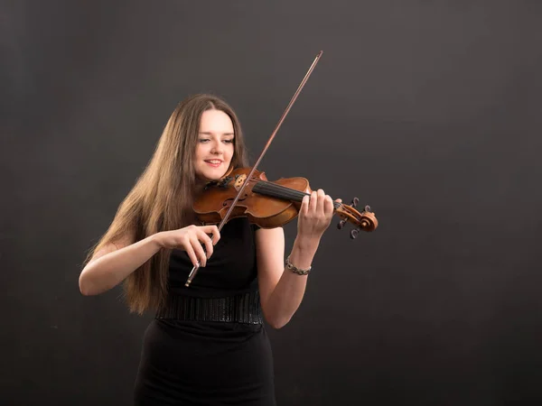 Studio Portrait Violinist Black Dress — Stock Photo, Image