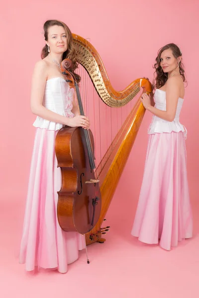 Porträt Zweier Mädchen Mit Musikinstrumenten — Stockfoto