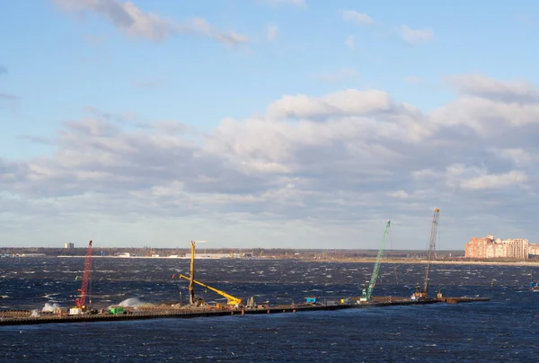 Construcción Puente Sobre Bahía Sankt Peterburg — Foto de Stock