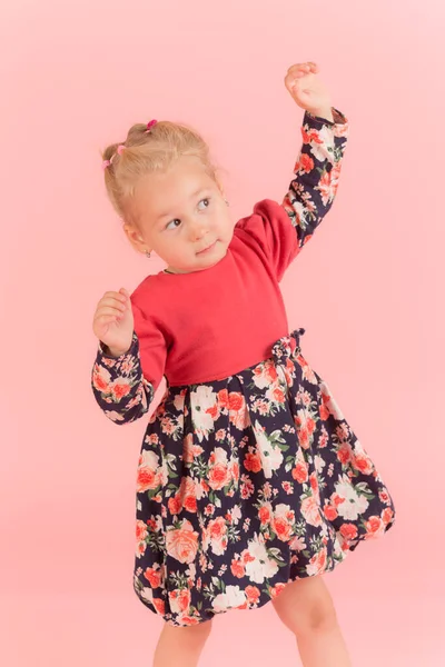 Studio Portrait Little Girl Pink Background — Stock Photo, Image